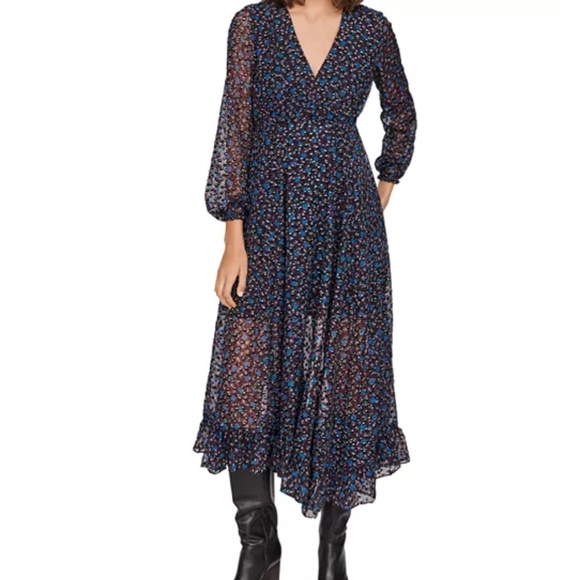 Maje Dresses & Skirts - Maje Ravena Printed Midi Dress Long Sleeve V-Neck Parisian Luxe Soft Academia